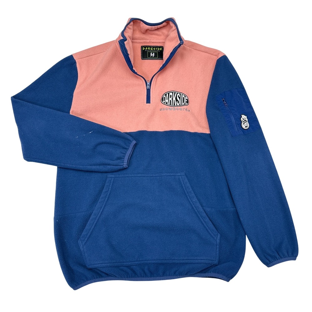 Darkside Snowboards Sweater Mens Size Medium Fleece 1/4 Zip Pullover Pink Blue